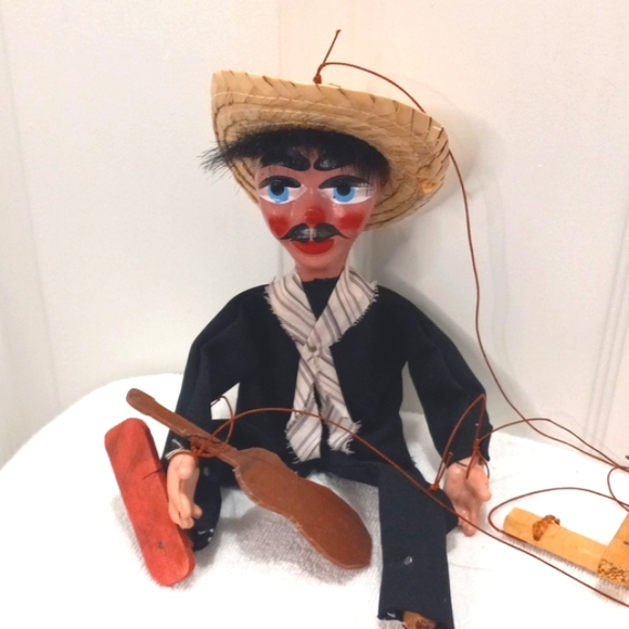Mexican marionette Clown Face Vintage String Puppet - Picture 1 of 3